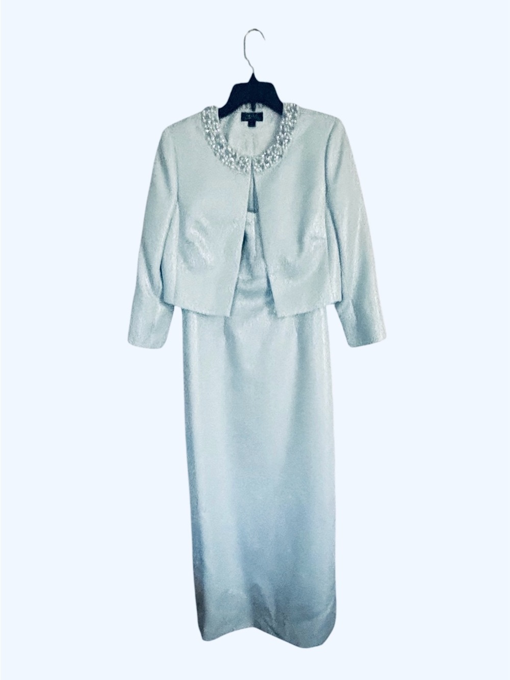 Tahari Arthur Levine Mother of Bride Dress & Jacket Ice Blue Bling New W/Tag 8
